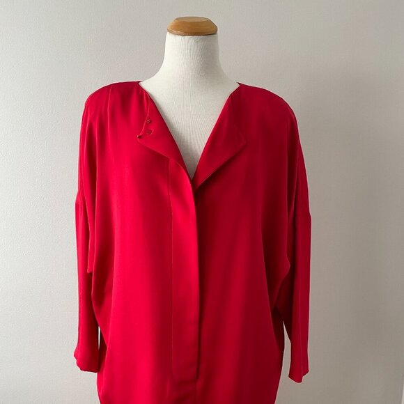 Vintage 1990s Ellen Tracy Red Silk Dress - Size 14 - Picture 10 of 10